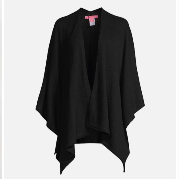 New Lilly Pulitzer Terri Cashmere Wrap, Black Cashmere Knit Sweater Shawl, Scarf - Picture 2 of 3